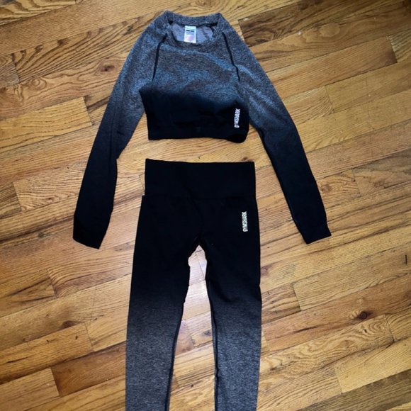 Gymshark ADAPT OMBRE SEAMLESS LEGGINGS + TOP SET - S - Black and Gray | LIKE NEW - Picture 2 of 4